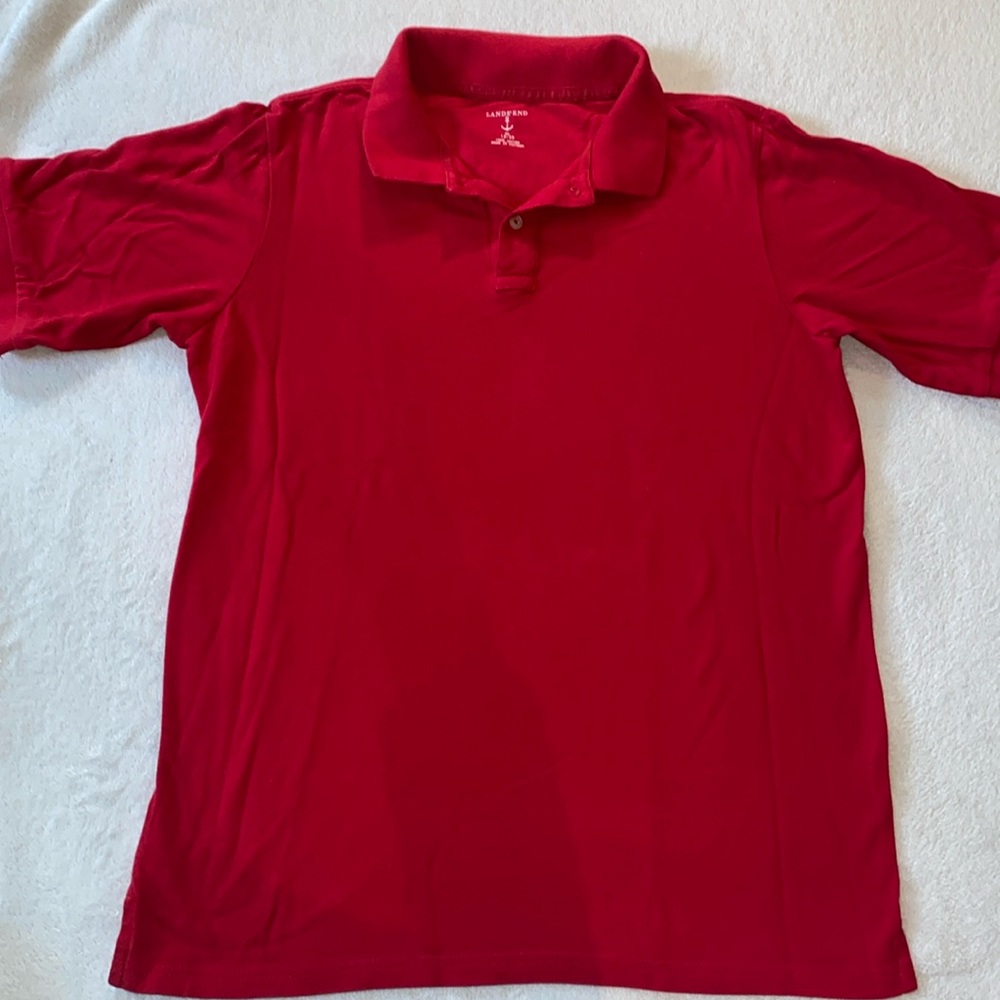 Boys Lands End 100% red cotton short sleeve pique polo Sz XL EUC